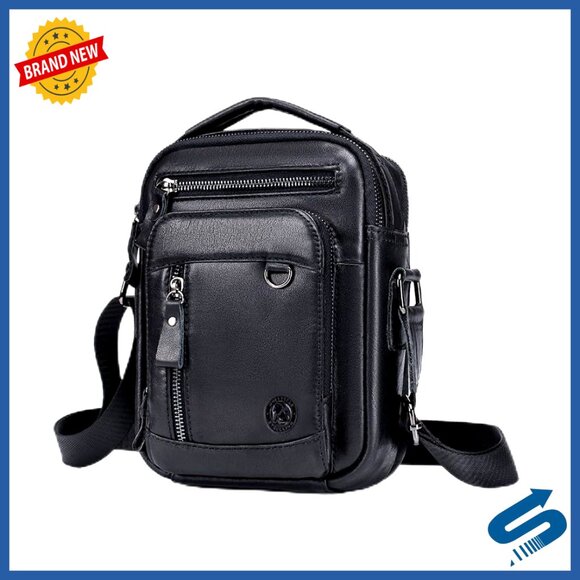 Vintage Leather Crossbody Bag with Multiple Pockets for Everyday Carry